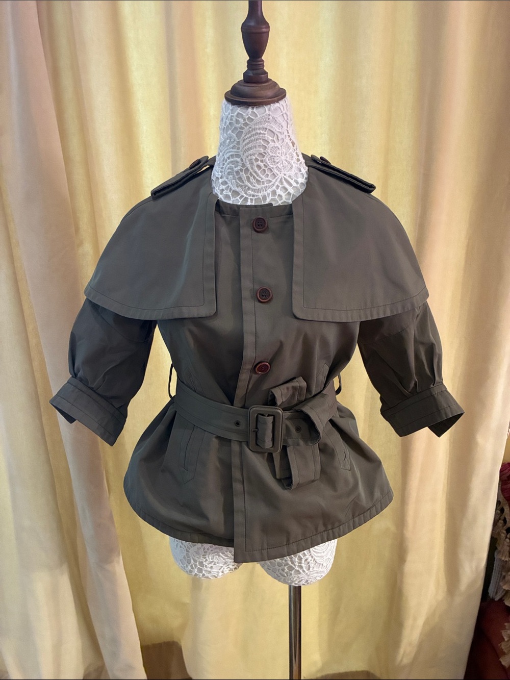Miu Miu Olive Green Short Trench Jacket with Belt